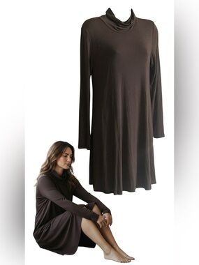 Charlotte Russe Long Sleeve A-Line Dress in Dark Brown